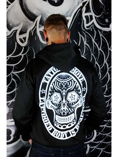 HOODZIP-OLD-NOIR Tattoo-on-move Hoodie-a-capuche-avec-zip-Old-School Tattooed-body-is-beautifful