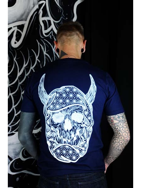 TS-DAR-BLEU Tattoo-on-move T-shirt Daruma-Skull Tattooed-body-is-beautifful