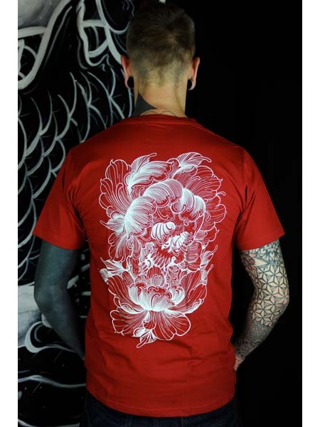 TS-FLO-ROUGE-BLANC Tattoo-on-move T-shirt Flower-Skull Tattooed-body-is-beautifful