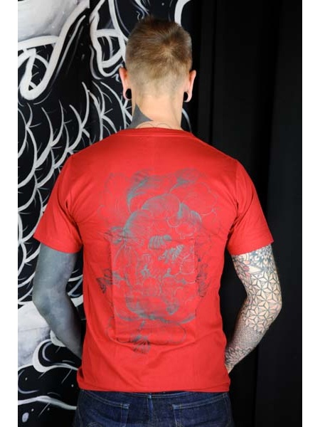 TS-FLO-ROUGE-NOIR Tattoo-on-move T-shirt Flower-Skull Tattooed-body-is-beautifful