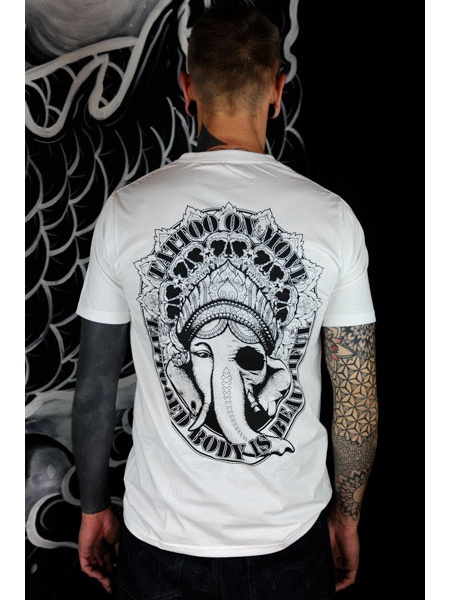 TS-GAN-BLANC Tattoo-on-move T-shirt Ganesh Tattooed-body-is-beautifful
