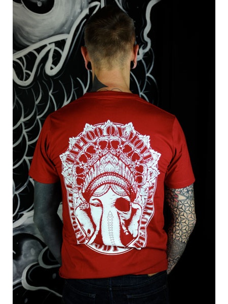 TS-GAN-ROUGE-BLANC Tattoo-on-move T-shirt Ganesh Tattooed-body-is-beautifful